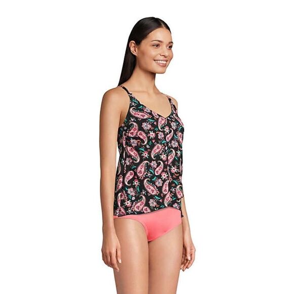 Land’s End tulip hem adjustable soft tankini top black paisley floral Small 6-8 - Picture 5 of 6